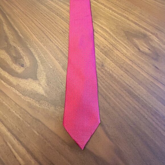 Men's Saks Fifth Avenue Red Silk Necktie - Red with white micro-dots - Picture 1 of 6